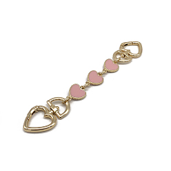 Pink Alloy Enamel Heart Bag Strap Extenders, with Swivel Clasps, for Bag Replacement Accessories, Light Gold, Pink, 17cm
