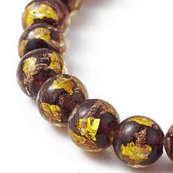 SillínMarrón Perlas de cristal de murano de arena de oro hecho a mano hilos, rondo, saddle brown, 9~10.5 mm, agujero: 1.6~1.8 mm, sobre 30 unidades / cadena, 26~29 cm