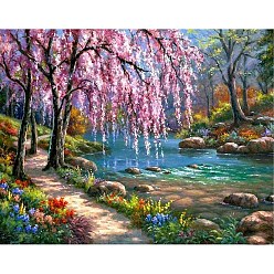 Colorful Spring River Scenery DIY Diamond Painting Kit, Including Resin Rhinestones Bag, Diamond Sticky Pen, Tray Plate and Glue Clay, Colorful, 300x400mm