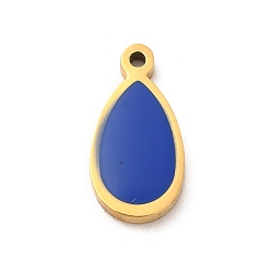 Bleu 304 Bijoux émaillés en acier inoxydable, charme de larme, or, bleu, 13x6.5x1.4mm, Trou: 1mm