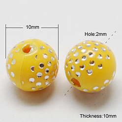 Gold Plating Acrylic Beads, Metal Enlaced, Round, Gold, 8x8mm, Hole: 2mm, 1700pcs/500g