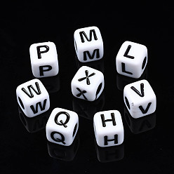 Letter Opaque Acrylic Beads, Cube with Alphabet, Random Mixed Letters, 10x10x10mm, Hole: 5mm, about 628pcs/500g