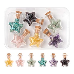 Piedra Mixta Kit de fabricación de bricolaje de botella de deseo de estrella, Incluye cuentas de piedras naturales mezcladas y botella de vidrio con forma de estrella., botella de vidrio: 6 pzs / caja