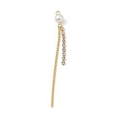 Oro Colgantes grandes de borla de diamantes de imitación de latón, con colgantes de perlas de imitación de plástico, dorado, 68 mm, agujero: 1.4 mm