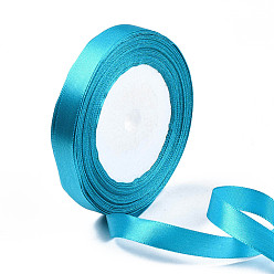 Deep Sky Blue Single Face Satin Ribbon, Polyester Ribbon, Deep Sky Blue, 1/2 inch(12mm), about 25yards/roll(22.86m/roll), 250yards/group(228.6m/group), 10rolls/group
