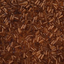 Brun Saddle Perles de bugle de verre transparent, trou rond, selle marron, 3~8x2mm, Trou: 0.7mm, environ 450 g / livre