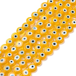 Orange Handmade Evil Eye Lampwork Flat Round Bead Strands, Orange, 6x3mm, Hole: 1mm, about 65pcs/strand