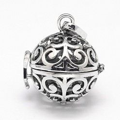 Antique Silver Rack Plating Brass Hollow Round Cage Pendants, For Chime Ball Pendant Necklaces Making, Antique Silver, 28x25x21mm, Hole: 9x3.5mm, inner: 18mm