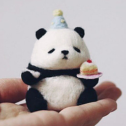 Hat Panda pendentif décoration bricolage aiguille feutrage kits débutants, y compris la laine, aiguille à feutrer, panneau de mousse, instruction, chapeau, 50mm