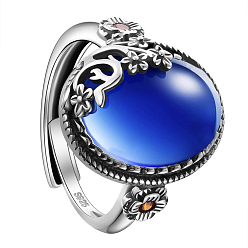 Синий Шегрейс 925 кольца из стерлингового серебра из Таиланда, с ааа класс фианитами, полукруглый с цветком, синие, Размер 9, 19 мм