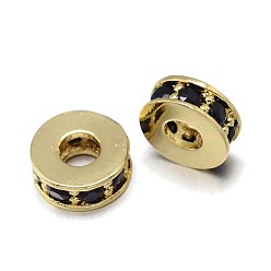 Golden Flat Round Brass Micro Pave Cubic Zirconia Spacer Beads, Lead Free & Nickel Free & Cadmium Free, Golden, 7x3mm, Hole: 3mm
