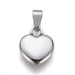 Stainless Steel Color 304 Stainless Steel Pendants, Puffed Heart, Stainless Steel Color, 17x13.5x4mm, Hole: 3.5x8mm