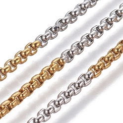 Golden & Stainless Steel Color 304 Stainless Steel Box Chains, Unwelded, Golden & Stainless Steel Color, 2x2x1mm