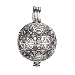 Platinum Brass Cage Pendants, For Chime Ball Pendant Necklaces Making, Hollow Round, Cadmium Free & Nickel Free & Lead Free, Platinum, 31x20mm, Hole: 6x3mm, inner diameter: 18mm