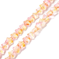 Wheat Transparent Glass Beads Strand, with Glitter Powder, Star, Wheat, 7.5~8x8.3x4mm, Hole: 0.7~1mm, about 50pcs/strand, 14.72~14.92 inch(37.4~37.9cm)