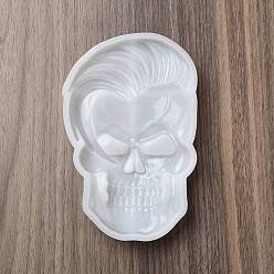 Blanc Moules en silicone de décoration d'affichage de crâne heureux, moules de résine, pour la résine UV, fabrication artisanale de résine époxy, blanc, 148x93x21mm
