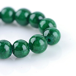 Vert Foncé Jade jaune brins de pierres précieuses perles teints naturels, ronde, vert foncé, 8mm, Trou: 1mm, Environ 50 pcs/chapelet, 15.7 pouce