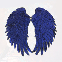 Bleu Foncé Patchs en tissu à paillettes d'ailes, fer à repasser informatisé / coudre des patchs, accessoires de costumes, bleu foncé, 205x100mm