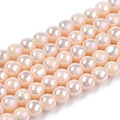 Melocotón de Soplo Electrochapa hilos de perlas de vidrio opacas, color de ab chapado, rondo, peachpuff, 4~4.5 mm, agujero: 0.8 mm, sobre 97~99 unidades / cadena, 14.76 pulgada ~ 14.96 pulgada (37.5~38 cm)
