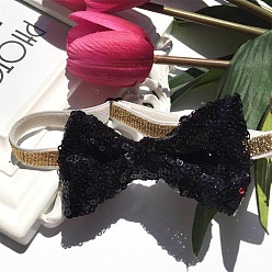 Black Adjustable Cat Dog Bowknot Collars, Sequin/Paillette Beaded Pet's Bow Tie, Pet Bowknot Necktie, Black, 190~350mm