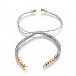 Gris Foncé Fabrication de bracelets de perles tressées en nylon, avec des perles en laiton, plaqué longue durée, réel 24 k plaqué or, gris foncé, 10-1/4 pouces (26 cm) ~11-5/8 pouces (29.6 cm)