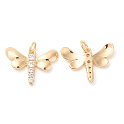 Real 18K Gold Plated Brass with Cubic Zirconia Pendants, Dragonfly Charm, Real 18K Gold Plated, 16x20x2mm, Hole: 3mm