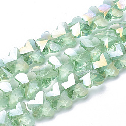 Pale Green Electroplate Glass Beads, AB Color Plated, Faceted, Butterfly, Pale Green, 12x14.5x7.5mm, Hole: 1mm
