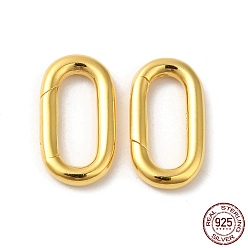 Chapado en Oro Real 18K 925 anillos de puerta de resorte de plata esterlina, oval, con 925 sello, real 18 k chapado en oro, 17x9.5x2.5 mm