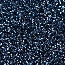 (RR1445) Circón azul forrado en plata teñida Cuentas de rocailles redondas miyuki, granos de la semilla japonés, (rr 1445) circonita azul teñida de plata, 11/0, 2x1.3 mm, agujero: 0.8 mm, sobre 1100 unidades / botella, 10 g / botella