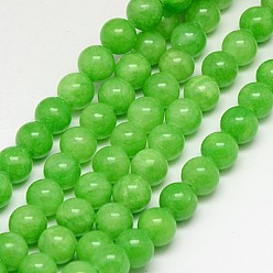 Lime Green Natural Yellow Jade Beads Strands, Dyed, Round, Lime Green, 6mm, Hole: 1mm, about 70pcs/strand, 15.75 inch