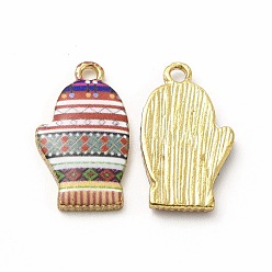 Colorful Winter Theme Alloy Printed Pendants, Cadmium Free & Nickel Free & Lead Free, Gloves, Colorful, 19.5x11.5x2.5mm, Hole: 1.8mm