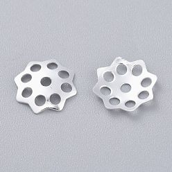 Plata 201 de acero inoxidable tapas de cuentas, multi-pétalo, flor, plata, 10x1.5 mm, agujero: 1.6 mm