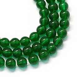 Vert Cuisson peints en verre transparent brins de perles rondes, verte, 6.5mm, Trou: 1.5mm, Environ 145 pcs/chapelet, 31.8 pouce