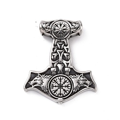 Antique Silver 304 Stainless Steel Pendants, Thor's Hammer, Antique Silver, 48x40.5x7mm, Hole: 5mm