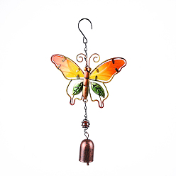 Orange Bell Wind Chimes, Glass & Iron Art Pendant Decorations, Butterfly, Orange, 290x160mm