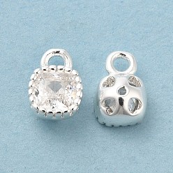Silver Glass Charms, with Brass Findings, Square, Silver, 7x5x3.5mm, Hole: 2mm