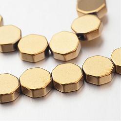 Golden Plated Electroplate Non-magnetic Synthetic Hematite Bead Strands, Octagon, Golden Plated, 6x6x2mm, Hole: 1mm, about 67pcs/strand, 15.7 inch