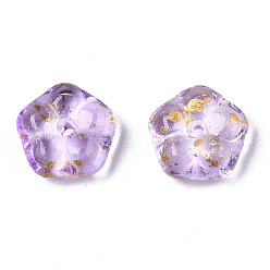 Prune Perles de verre imprimées , une feuille d'or, fleur, prune, 6x3mm, Trou: 0.9mm