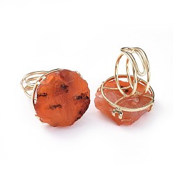 Carnelian Adjustable Natural Rough Raw Carnelian Finger Rings, with Brass Findings, Nuggets, Golden, Size 8~9, 18~19.5mm