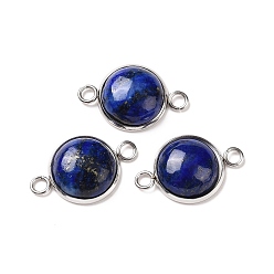 Lapis Lazuli Natural Lapis Lazuli Connector Charms, Half Round Links, with Stainless Steel Color Tone 304 Stainless Steel Findings, Dyed, 14x22x5.5mm, Hole: 2mm
