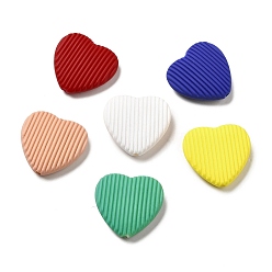 Mixed Color Opaque Acrylic Beads, with Enamel, Heart with Stripe Groove Pattern, Mixed Color, 22x23x6.5mm, Hole: 1.8mm