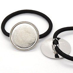 Platinum Zinc Alloy Cabochon Settings, Hair Ties Findings, Flat Round, Platinum, Tray: 25mm, about 10pcs/bag