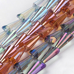 Color mezclado Hilo de cuentas de vidrio electroplated, facetados, cono, color mezclado, 16x8 mm, agujero: 1.5 mm