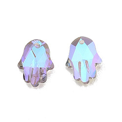 Lilac Electroplate Faceted Glass Pendants, Hamsa Hand, Lilac, 18x13.5x5.5mm, Hole: 1.4mm