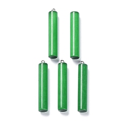 Green Cat Eye Big Pendants, with Platinum Tone Iron Loops, Column Charms, Green, 53.5x10mm, Hole: 2mm