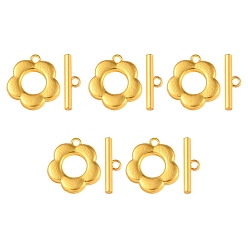 Matte Gold Color Alloy Toggle Clasps, Flower, Matte Gold Color, Flower: 14x13x2mm, Bar: 4x13x2mm, Hole: 1.2mm