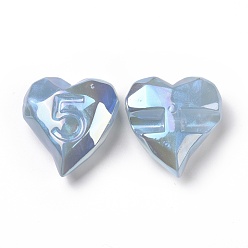 Светло-Голубой Непрозрачные акриловые бусины, с покрытием AB цвета, сердце с числа 5, Небесно-голубой, 32x30x13 мм, отверстие : 3.2 мм