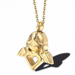 Золотой Ожерелье с подвеской в виде пепла ангела с сердцем, 316 l мемориальные украшения из нержавеющей стали для мужчин и женщин, золотые, 19.69 дюйм (50 см)