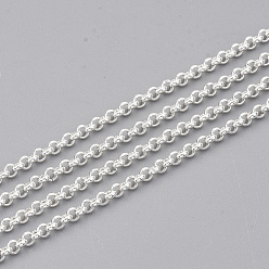 Серебро 304 из нержавеющей стали цепи Роло, отрыгивающая цепь, несварные, с катушкой, серебряный цвет гальваническим, 2x1 мм, около 32.8 футов (10 м) / рулон