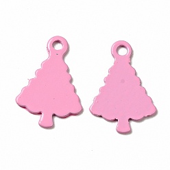 Pink Spray Painted 201 Stainless Steel Charms, Christams Tree Charms, Pink, 14x9.5x1mm, Hole: 1.2mm